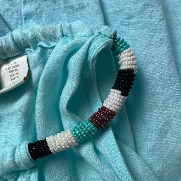 St. Tropez aqua blue 100% linen dress with beaded halter neck - Picture 6 of 7